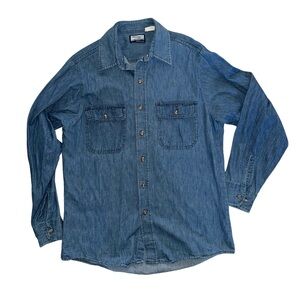 Fieldmaster size XL 90s vintage denim utility button up w/ double front pockets